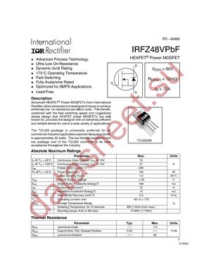 IRFZ48VPBF datasheet  